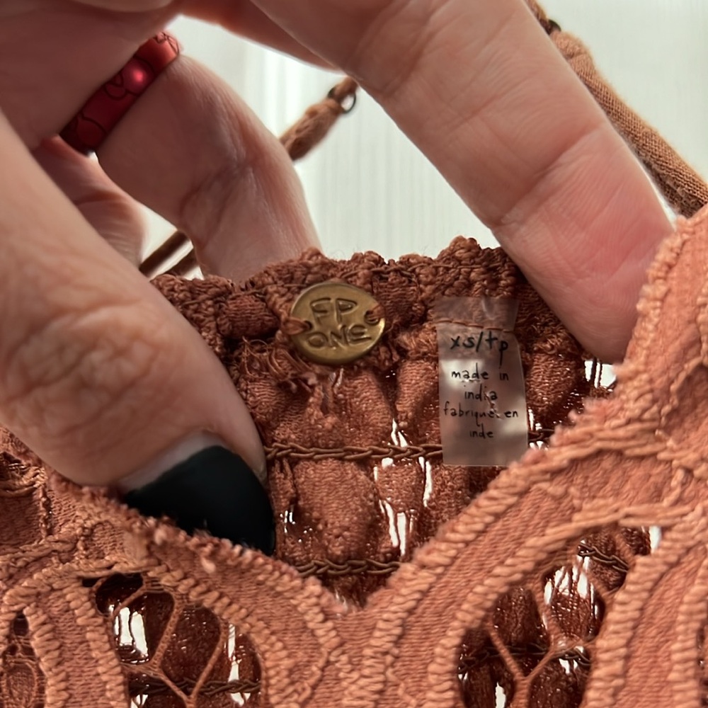 $88 Free People Adella Lace Mini Dress Copper Combo XS - Picture 6 of 6
